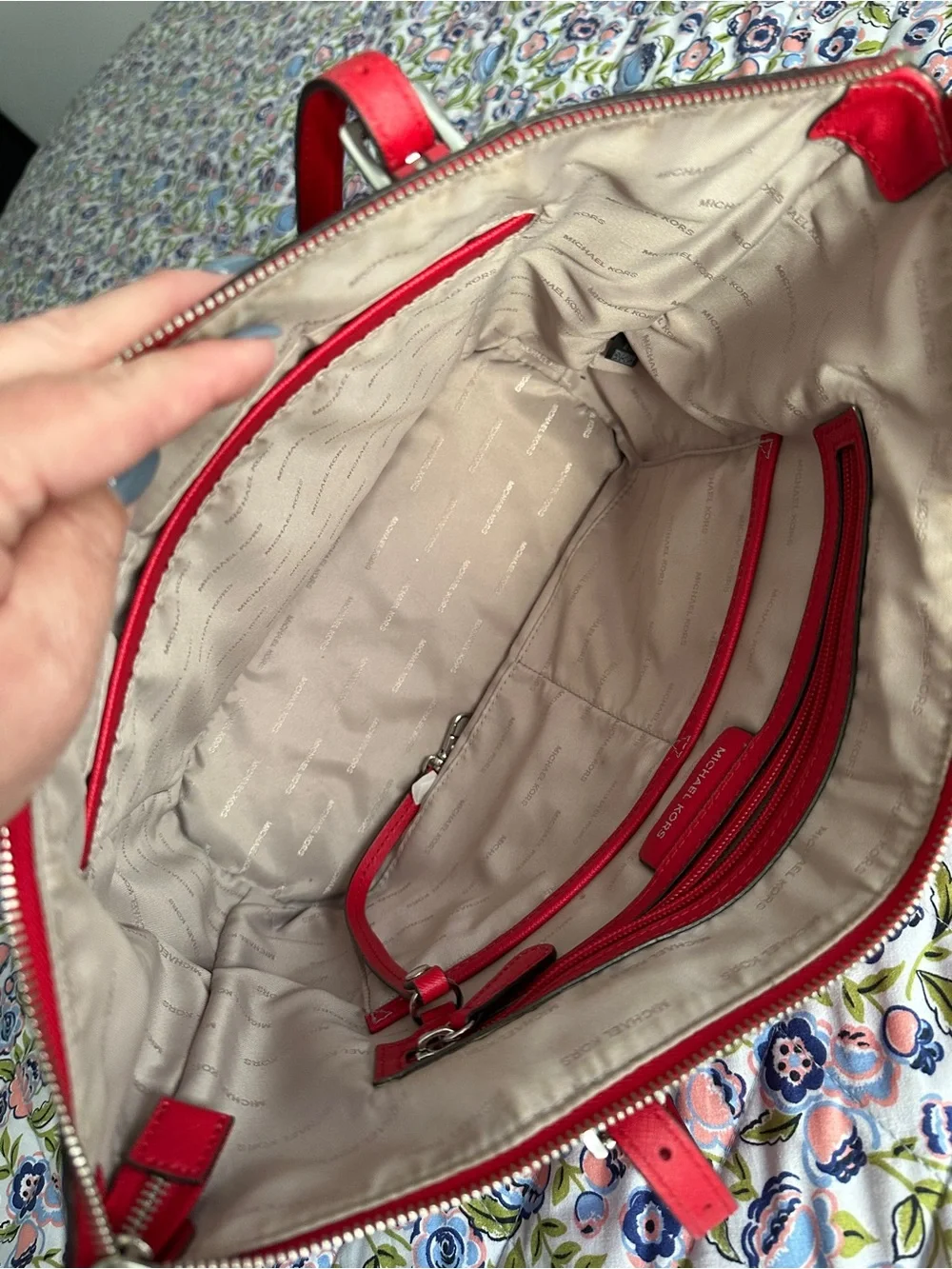 Michael Kors Bright Red Saffiano Tote with Logo Charm